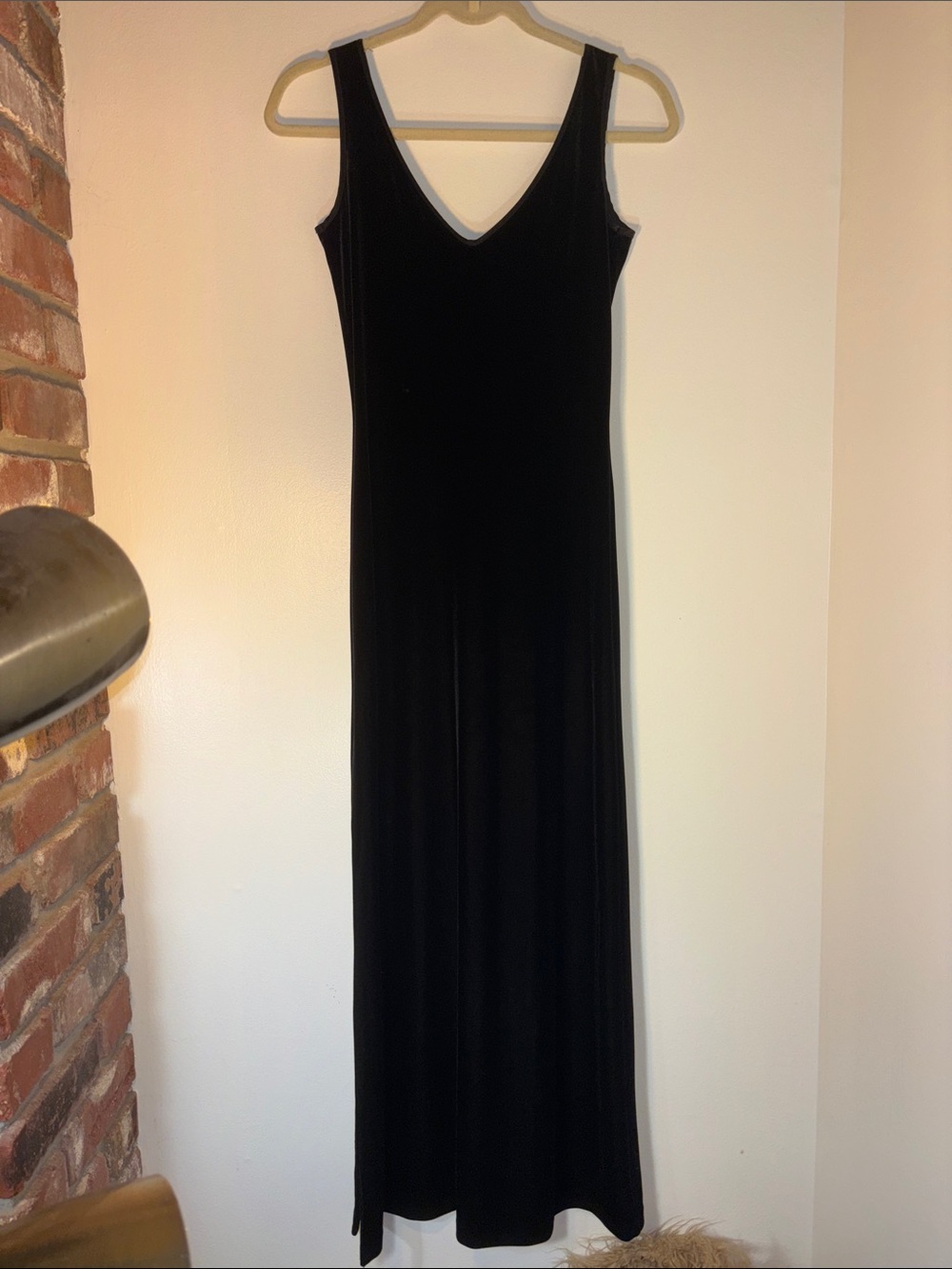 Vintage Betsey Johnson Black Velvet V-Neck Drop Back Maxi Dress Size Small